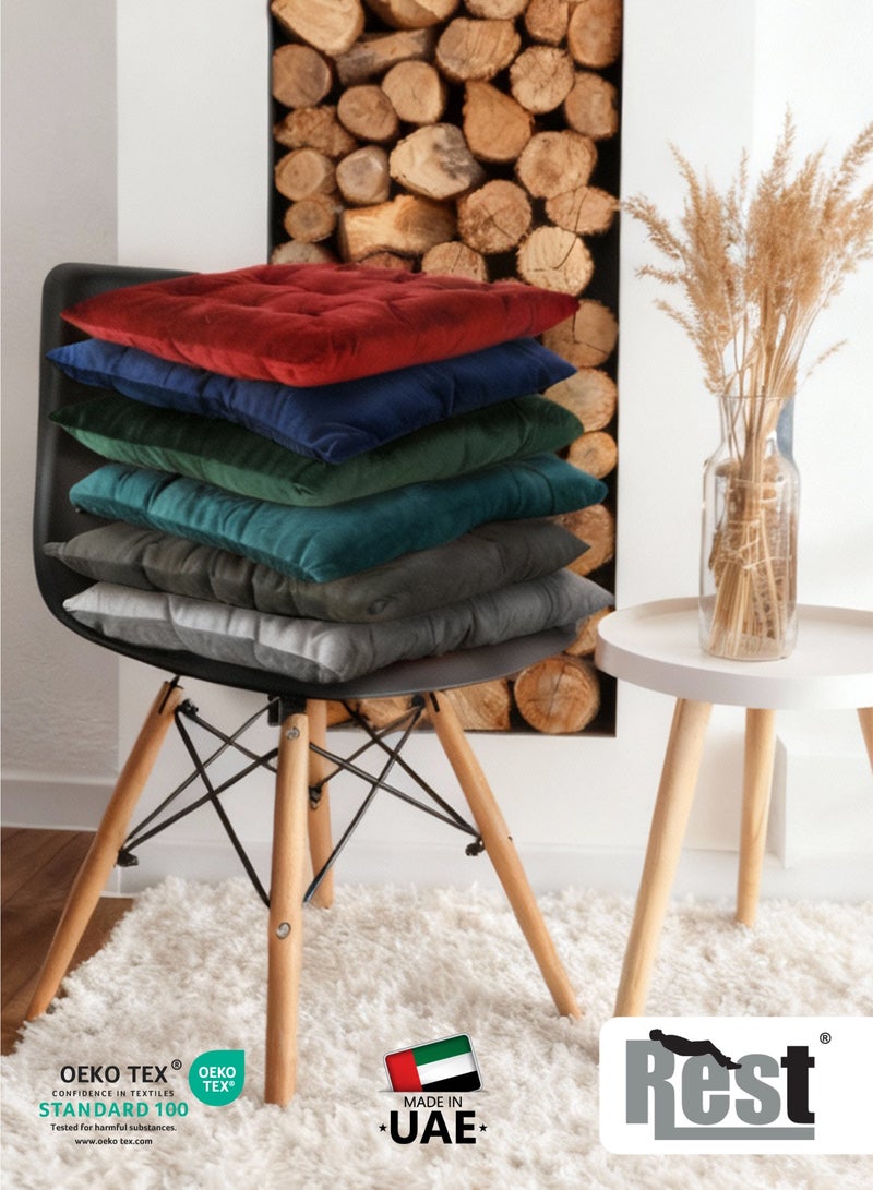 REST Pack of 2 Velvet Soft Chair Pad with Seat Ties Suitable for Garden , Kitchen and Office Chairs Indoor and Outdoor  Mustard 40x40cm - Image 2