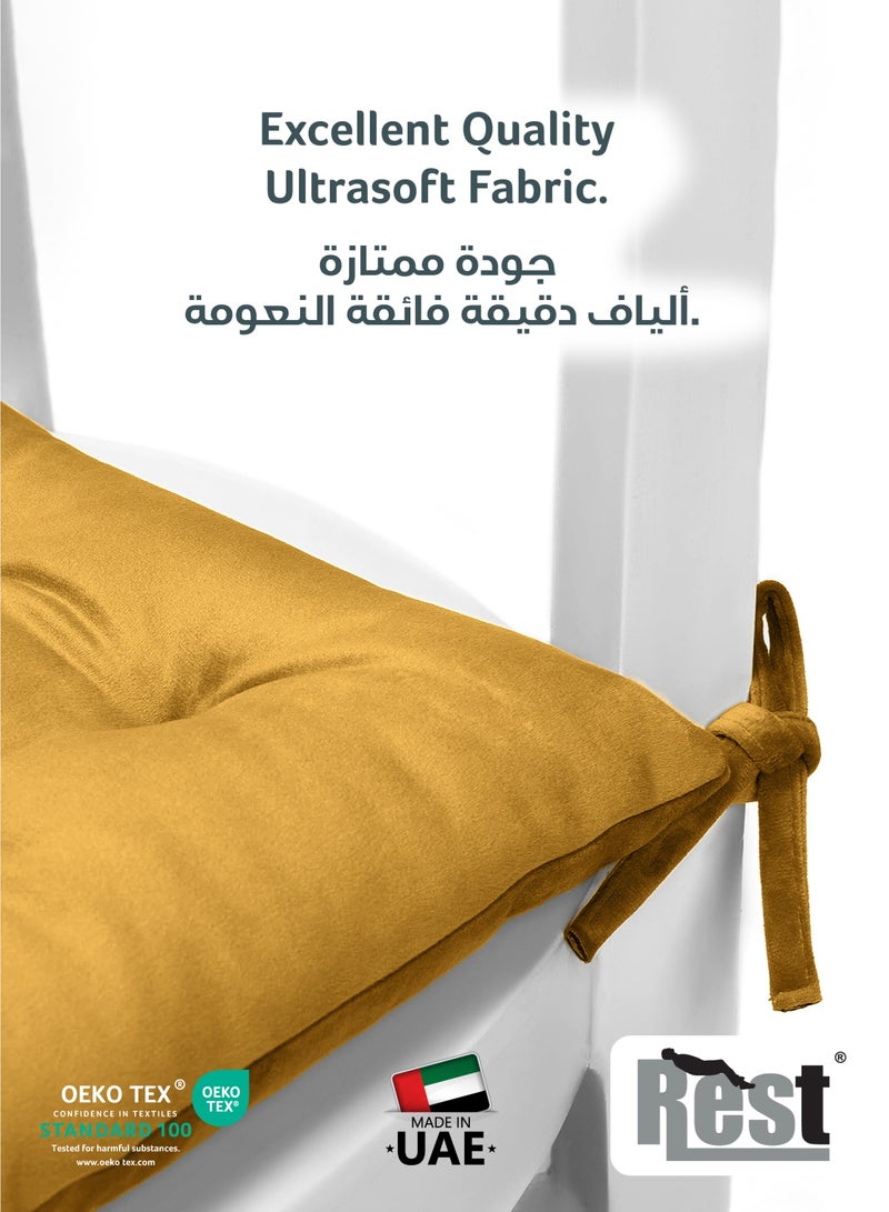 REST Pack of 2 Velvet Soft Chair Pad with Seat Ties Suitable for Garden , Kitchen and Office Chairs Indoor and Outdoor  Mustard 40x40cm - Image 3