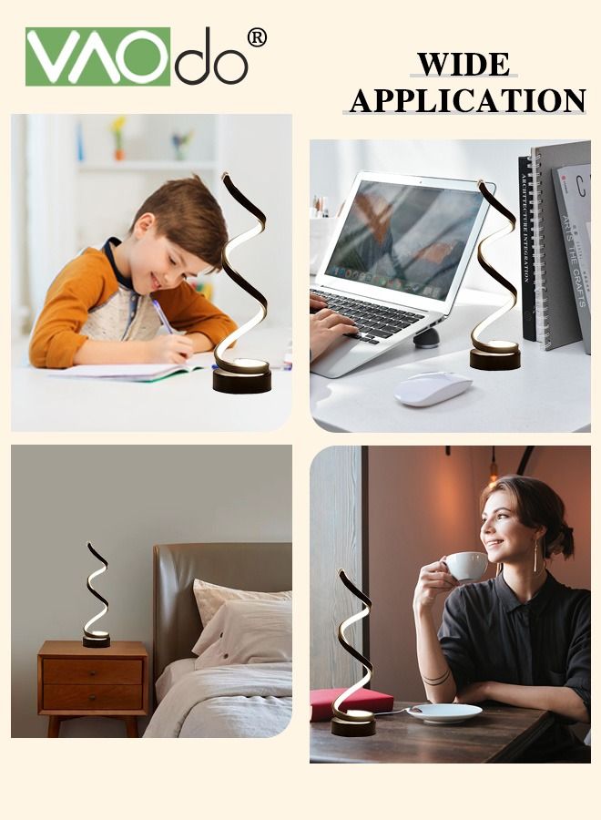 فاو دو مصباح طاولة ليد حلزوني حديث 3 ألوان قابل للتعتيم مع تصميم إضاءة بسيط ووحدة تحكم باللمس مصباح ذكي إبداعي أنيق لغرفة النوم والمكتب والمنزل أسود - Image 5