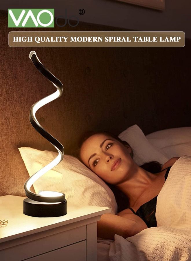 فاو دو مصباح طاولة ليد حلزوني حديث 3 ألوان قابل للتعتيم مع تصميم إضاءة بسيط ووحدة تحكم باللمس مصباح ذكي إبداعي أنيق لغرفة النوم والمكتب والمنزل أسود - Image 3