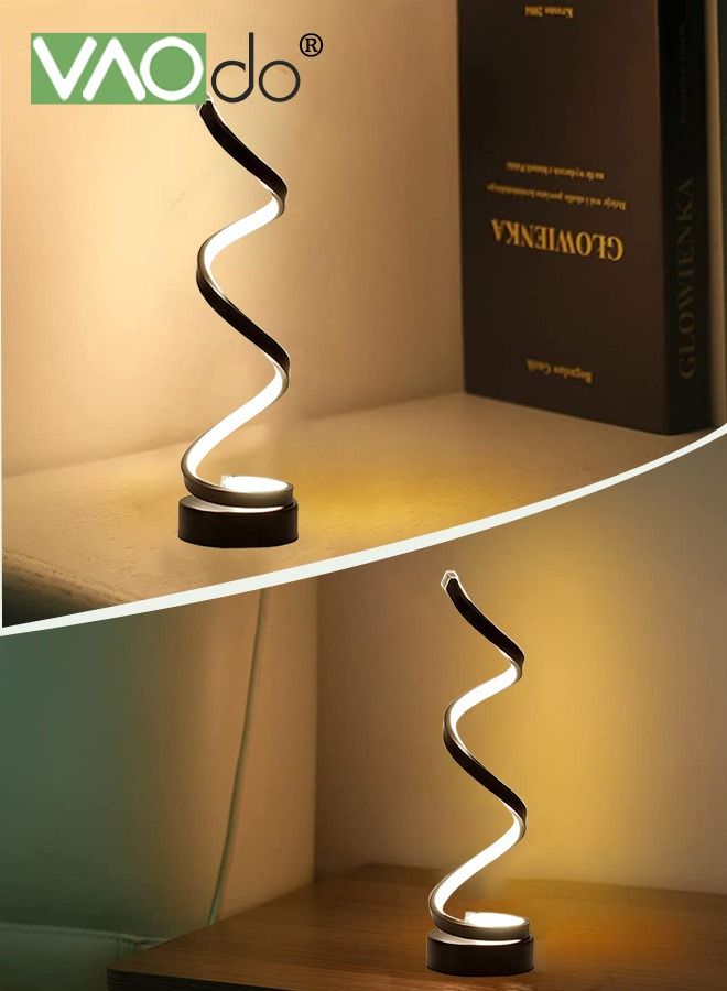 فاو دو مصباح طاولة ليد حلزوني حديث 3 ألوان قابل للتعتيم مع تصميم إضاءة بسيط ووحدة تحكم باللمس مصباح ذكي إبداعي أنيق لغرفة النوم والمكتب والمنزل أسود - Image 4