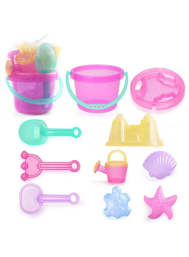 LotFancy Beach Toys For Kids 310 Set Of 10 Sand Buckets And Shovels For Kids Toddlers Star Shell Castle Sand Mold Sand Sifter Cover Rake Watering Can - Image 1