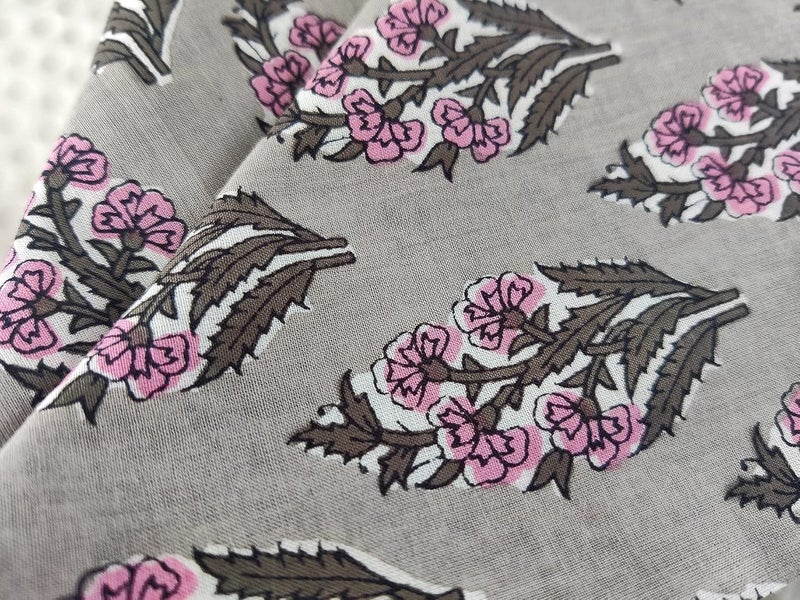 AVKA Studio Thin Cotton Dinner Napkins 18x18 in  Washable Cloth Soft Napkins Set of 12  Everyday Use or Dinner Party and Events  Grey and Pink Floral Lightweight Indian Block Print Soft Fabric - Image 4