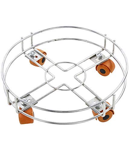 Generic Deal Buy Premium Stainless Steel LPG Gas Cylinder Trolley with Heavy Duty 360 Degree Rotating Metal Wheels for Home Cylinder 1 PC Random Design and Colors will be Given - Image 1