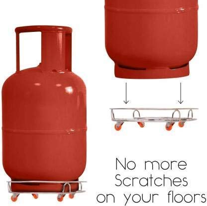 Generic Deal Buy Premium Stainless Steel LPG Gas Cylinder Trolley with Heavy Duty 360 Degree Rotating Metal Wheels for Home Cylinder 1 PC Random Design and Colors will be Given - Image 3