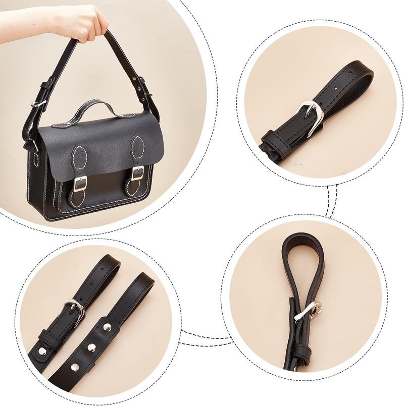 comfrt Leather Purse Strap Replacement, 17.9 Inch Adjustable Handbag Handles Strap Cowhide Leather Coach Bag Handles DIY Bag Purse Making Accessories for Satchel Tote Crossbody Bag, Black - Image 2