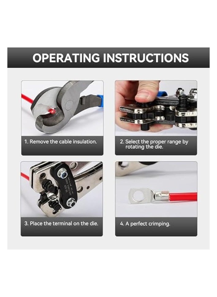 PROMASS Battery Cable Crimping Tool Kit, AWG 1/0-8 with 60PCS Copper Ring Terminals, 8 Sizes, Heavy Duty Lug Crimper for Wire Lugs, Battery Terminals, Copper Lugs  - Image 4