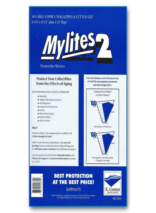 Mylites 2 Large Comics, Magazines & Letters 2-Mil Mylar Sleeves 8-3/4" x 11-1/2" - Pack of 50!