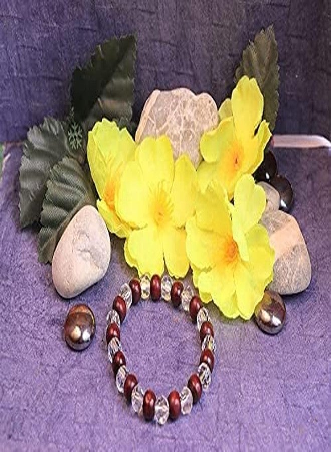 STRIPES® Natural Original Wood and Clear Crystal Quartz Reiki Chakras Bracelet for Men & Women, Stretchable Band 6.5 to 7.5 in, Crystal Bead Size: 10mm - Image 5