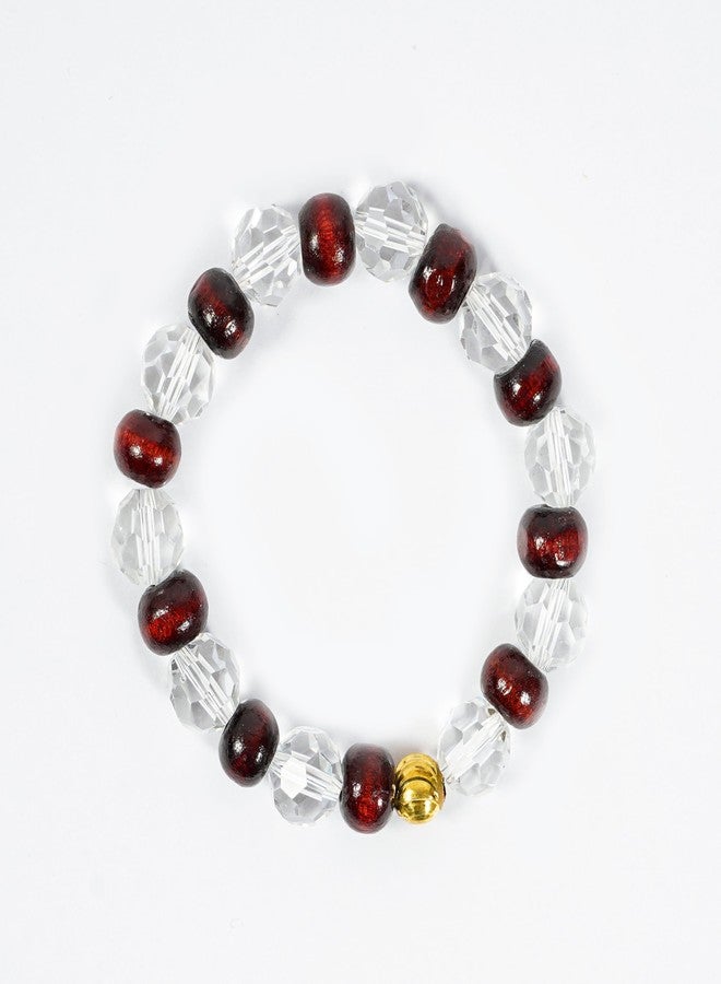 STRIPES® Natural Original Wood and Clear Crystal Quartz Reiki Chakras Bracelet for Men & Women, Stretchable Band 6.5 to 7.5 in, Crystal Bead Size: 10mm - Image 4