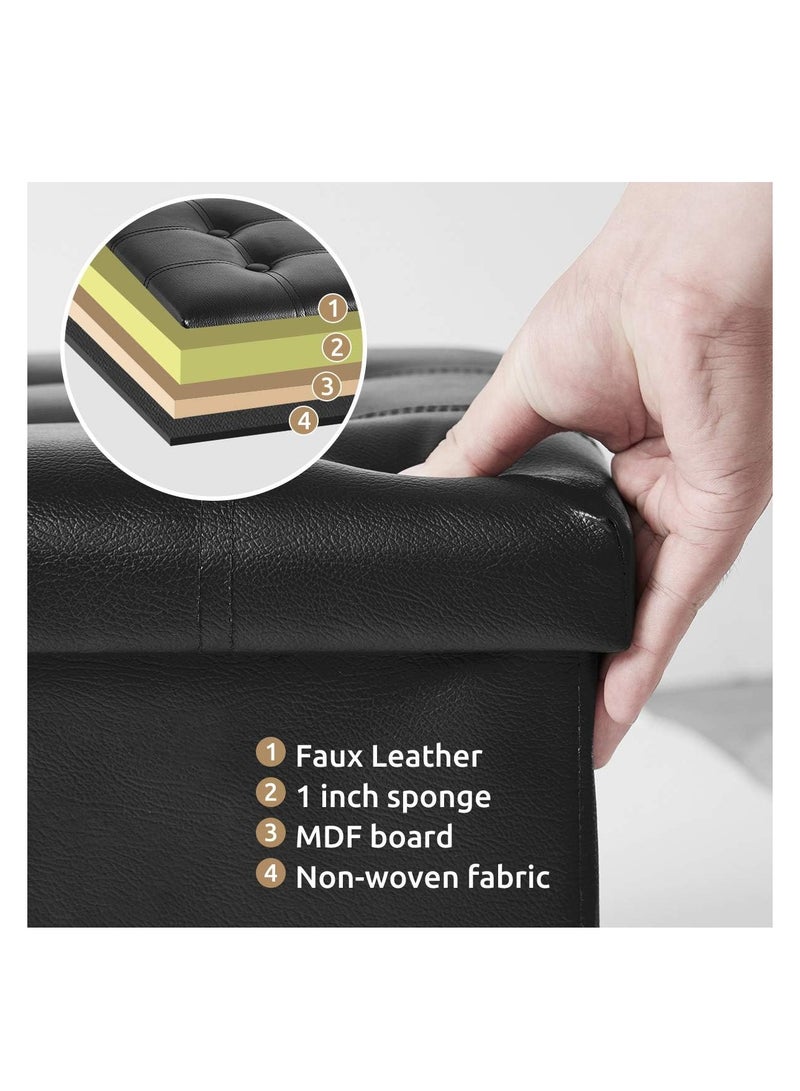 SYOSI 15 inches Folding Storage Ottoman, Cube Storage Boxes Footrest Stool, Small Ottomans with Foam Padded Seat, Support 300lbs (Black, Leather)  - Image 3