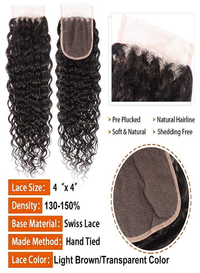 QTHAIR 18A Brazilian Curly Human Hair Water Wave Bundles, 100% Unprocessed Wet and Wavy Human Hair with Closure Frontal (#1b(Natural Black), 14" Closure) - Image 4