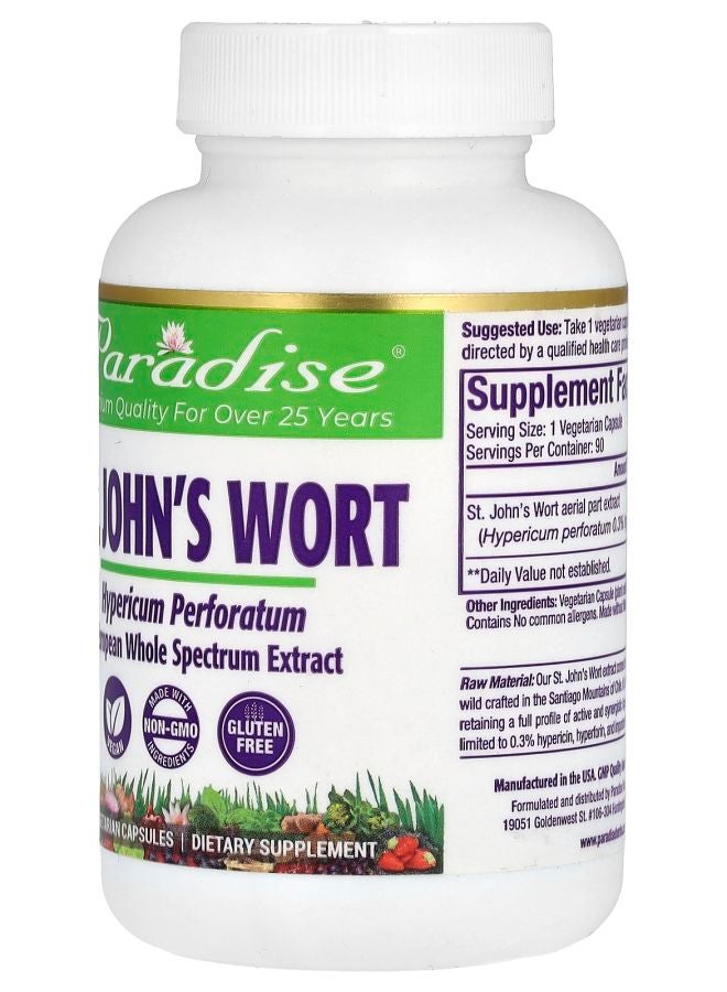 Paradise Herbs St. John's Wort 90 Vegetarian Capsules (300 mg per Capsule) - Image 2