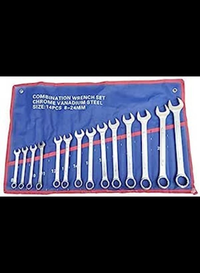 ABBASALI 14 Pieces Combination Spanner Set 8mm-24mm, Metric Combination Wrench Set, Reversible Ratchet Set Tool Kit with Storage Bag For Vehicle Automobile Motorcycle Auto Car Repair Tools - Image 1