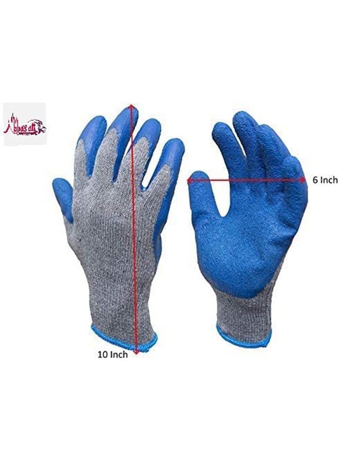 ABBASALI Rubber Latex Double Coated Work Gloves with Grip for Construction, Gardening Gloves, Heavy Duty Cotton Blend Blue Uni size (1 Pair) - Image 2