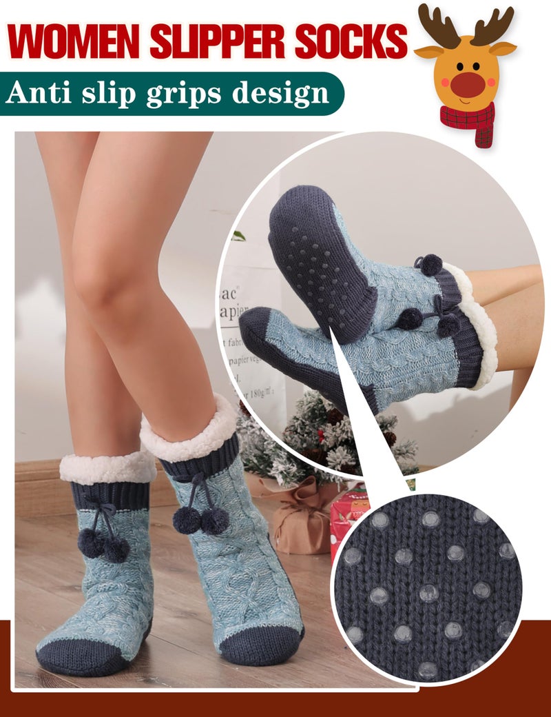 Welwoos Womens Slipper Fuzzy Socks Fluffy Winter Thermal Warm Thick Cozy Plush Non Slip Grips Christmas Socks Stocking Stuffers for Women White Elephant Valentines Mothers Day Gifts for Mom(Blue) - Image 4