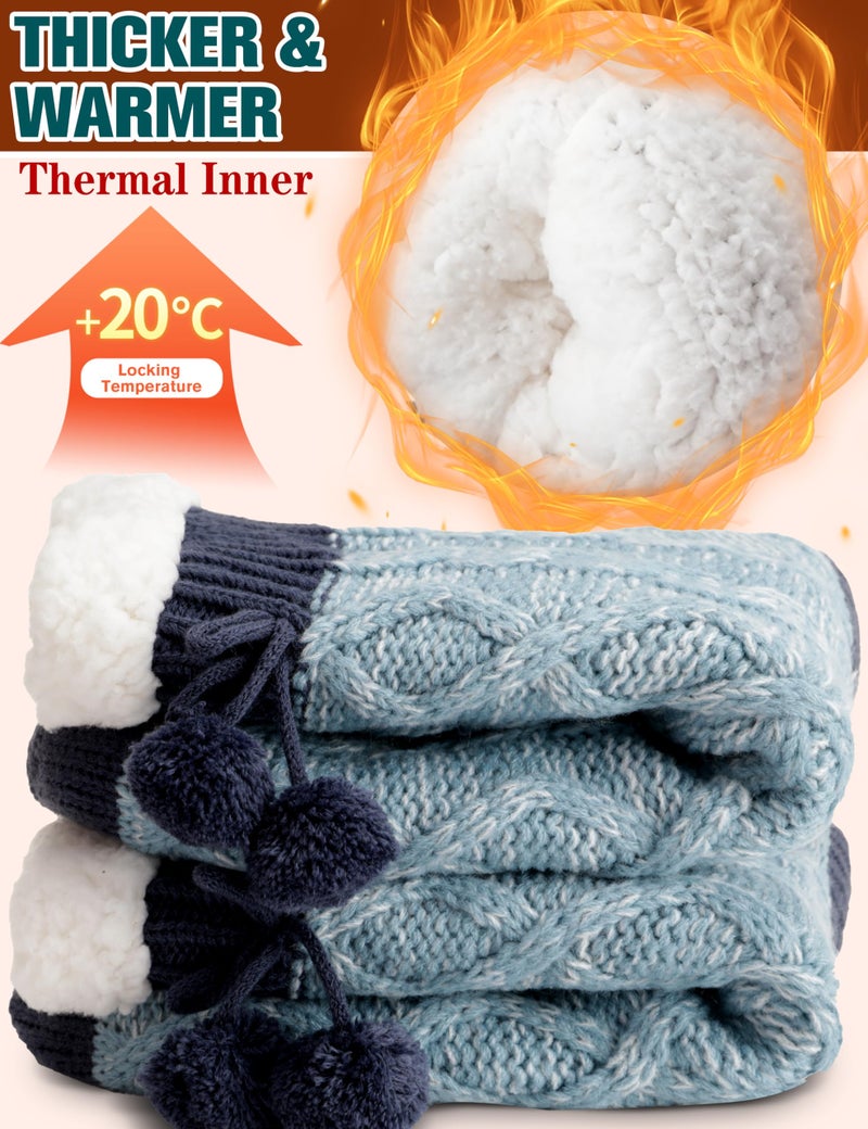 Welwoos Womens Slipper Fuzzy Socks Fluffy Winter Thermal Warm Thick Cozy Plush Non Slip Grips Christmas Socks Stocking Stuffers for Women White Elephant Valentines Mothers Day Gifts for Mom(Blue) - Image 2