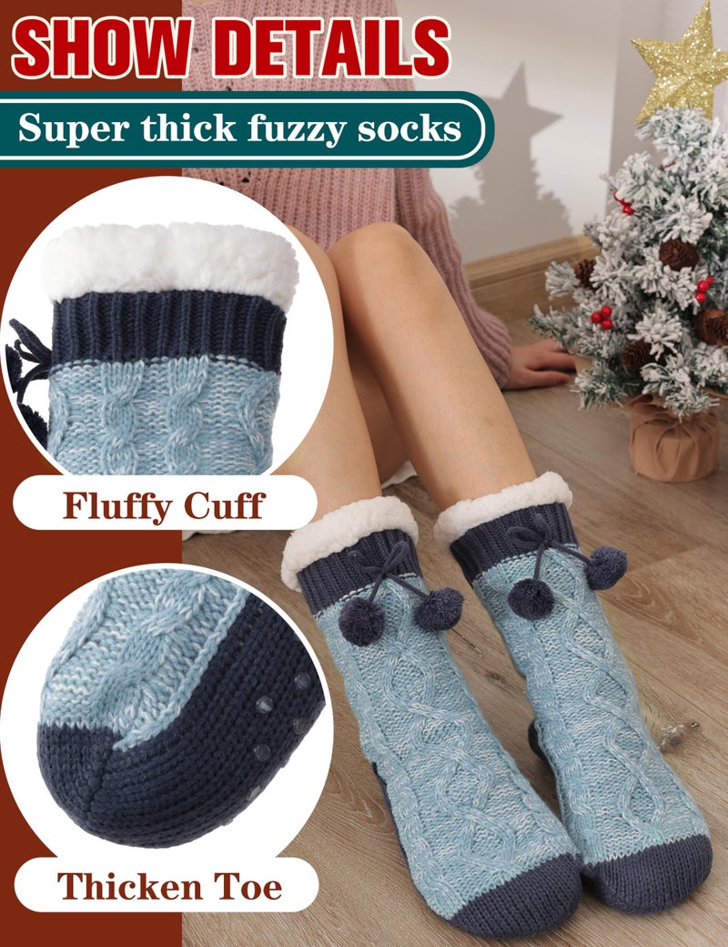 Welwoos Womens Slipper Fuzzy Socks Fluffy Winter Thermal Warm Thick Cozy Plush Non Slip Grips Christmas Socks Stocking Stuffers for Women White Elephant Valentines Mothers Day Gifts for Mom(Blue) - Image 3