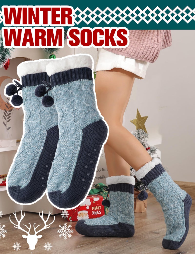 Welwoos Womens Slipper Fuzzy Socks Fluffy Winter Thermal Warm Thick Cozy Plush Non Slip Grips Christmas Socks Stocking Stuffers for Women White Elephant Valentines Mothers Day Gifts for Mom(Blue) - Image 5