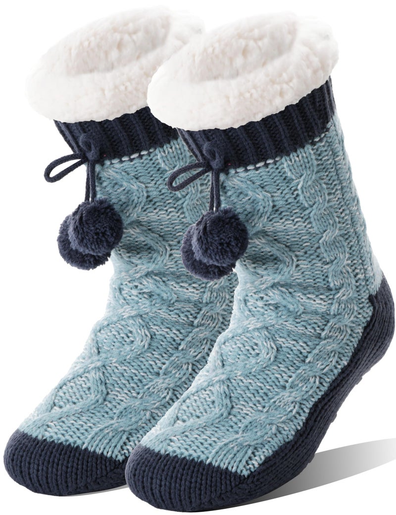 Welwoos Womens Slipper Fuzzy Socks Fluffy Winter Thermal Warm Thick Cozy Plush Non Slip Grips Christmas Socks Stocking Stuffers for Women White Elephant Valentines Mothers Day Gifts for Mom(Blue) - Image 1