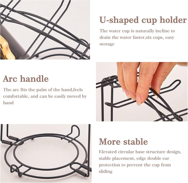 CHILDIKE Tea Cup Holder, Coffee Cups and Saucers Display Stand, Metal Foldable Storage Rack for Espresso and Cappuccino Cup - Black - Image 5