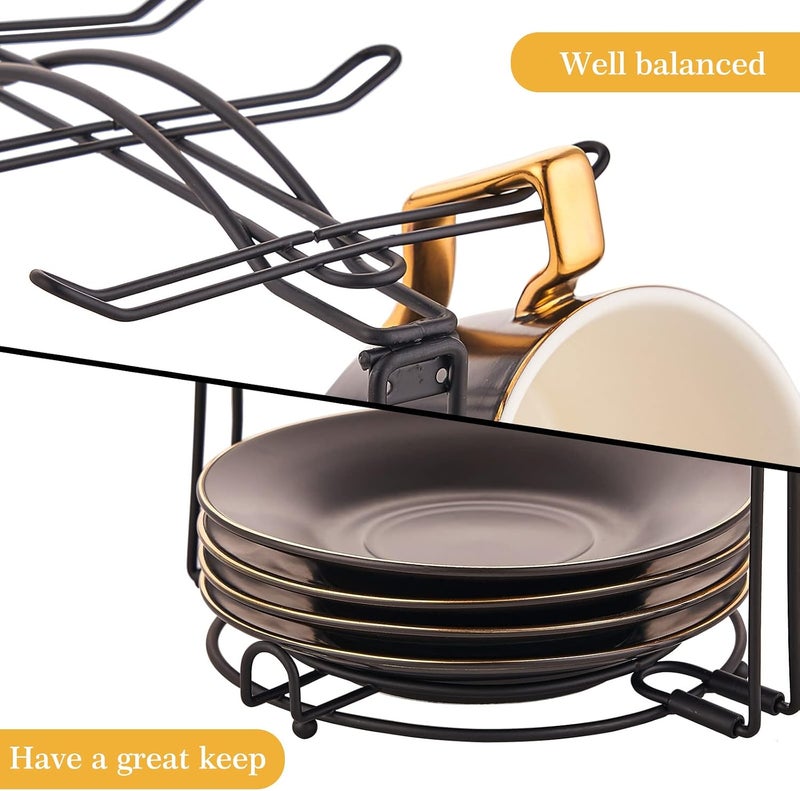 CHILDIKE Tea Cup Holder, Coffee Cups and Saucers Display Stand, Metal Foldable Storage Rack for Espresso and Cappuccino Cup - Black - Image 3