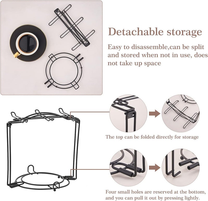 CHILDIKE Tea Cup Holder, Coffee Cups and Saucers Display Stand, Metal Foldable Storage Rack for Espresso and Cappuccino Cup - Black - Image 4