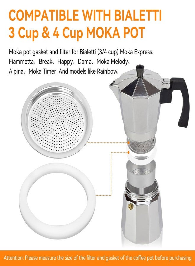 Nbbiww Moka Pot Replacement Gasket and Filter, 6 Gasket + 2 Filter Compatible with Bialetti 3/4 Cups Moka Express, Fiammetta, Break, Happy, Dama, Moka Melody, Alpina, Moka Timer and Rainbow Espresso Makers - Image 3
