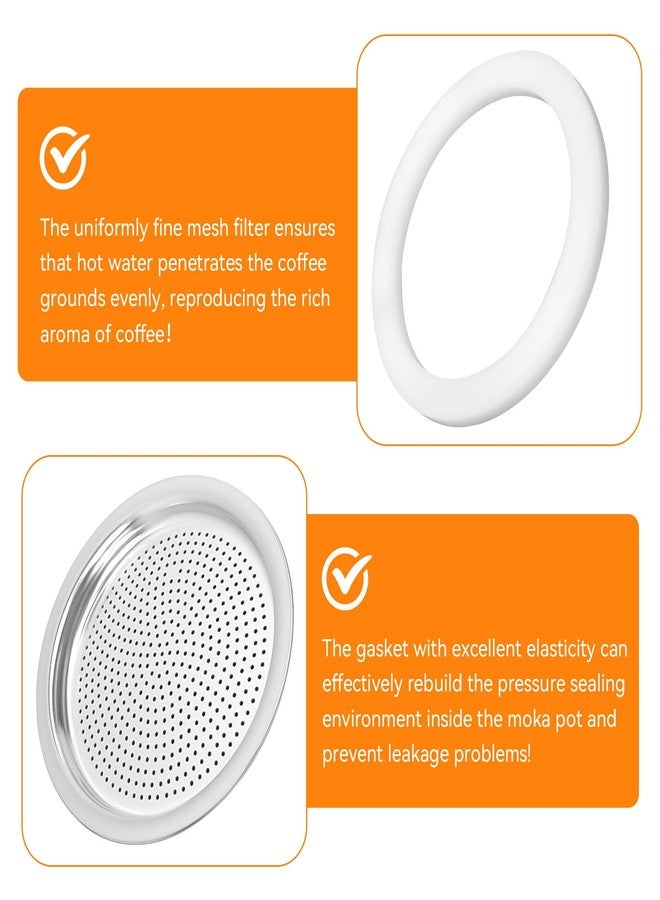 Nbbiww Moka Pot Replacement Gasket and Filter, 6 Gasket + 2 Filter Compatible with Bialetti 3/4 Cups Moka Express, Fiammetta, Break, Happy, Dama, Moka Melody, Alpina, Moka Timer and Rainbow Espresso Makers - Image 2