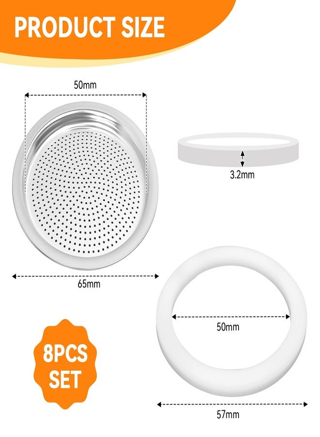 Nbbiww Moka Pot Replacement Gasket and Filter, 6 Gasket + 2 Filter Compatible with Bialetti 3/4 Cups Moka Express, Fiammetta, Break, Happy, Dama, Moka Melody, Alpina, Moka Timer and Rainbow Espresso Makers - Image 4