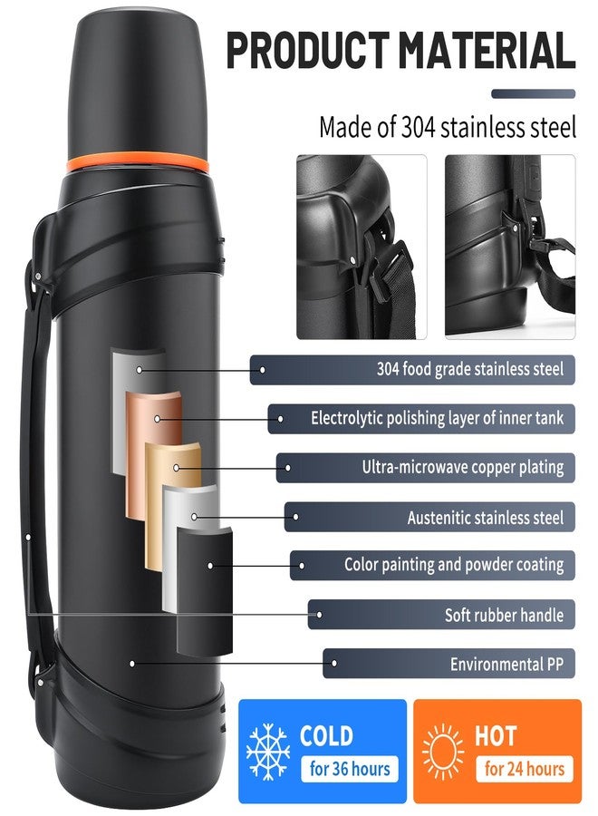 Olerd Thermos Flask, 2.5 L, Stainless Steel Water Bottle, Camping, 24 Hours Hot & Cold, Insulated Bottle BPA-Free with 2 Cups, Thermos Flask for Sports, Fitness, Outdoor, Hiking (Black) - Image 5