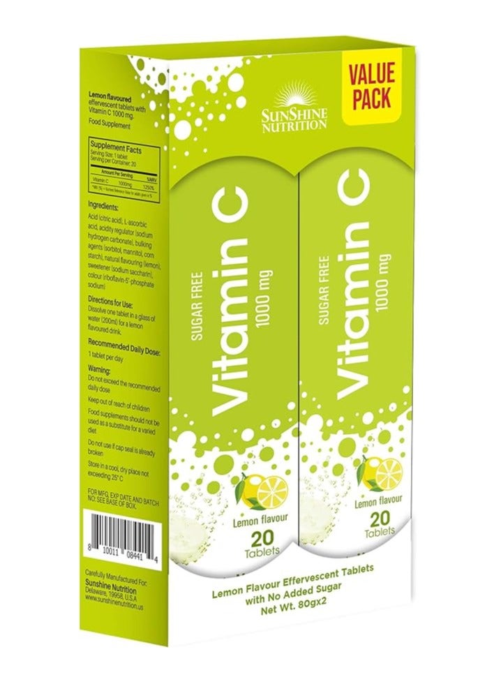 سنشاين نيوترشن Sunshine Nutrition Vitamin C 1000mg Lemon Flavor Effervescent 20s x2 Value Pack