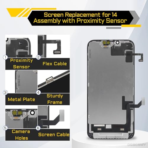 DGSCSMY Screen Replacement for iPhone 14 6.1" LCD Display Digitizer Front Speaker Proximity Sensor 3D Touch Full Assembly Repair Fix Tools Kit A2882 A2649 A2881 A2884 A2883 - Image 3