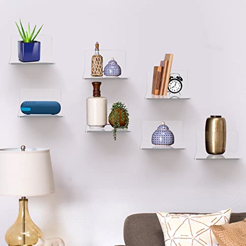 Bolidery 4 Pack Small Wall Shelf, 4'' Acrylic Wall Shelves Display Ledges for Storage & Decoration, Small Floating Shelf for Wall with 2 Types of Installation (Adhesive or Screw) - Image 5