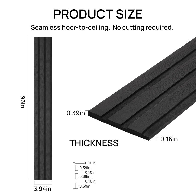 WalDecoo Black Peel and Stick PVC Slat Wall Panel, 4â€œx96â€ Self-Adhesive Thick Faux Wood Grain Wallpaper Panel, 3D Sound Proof Panels for Walls, Removable Wood Panels for Wall Peel and Stick for Accent Walls - Image 5
