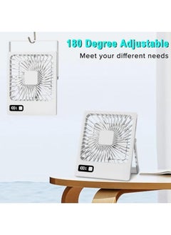 Necomi Desk Fans Portable Small Quiet Led Digital Display Usb Fan 180 Tilt Folding Fan 5 Speeds Adjustable Personal Fan For Home Office Travel Outdoor White Battery Powered 2000Mah  - Image 3