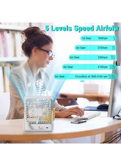 Necomi Desk Fans Portable Small Quiet Led Digital Display Usb Fan 180 Tilt Folding Fan 5 Speeds Adjustable Personal Fan For Home Office Travel Outdoor White Battery Powered 2000Mah  - Image 2