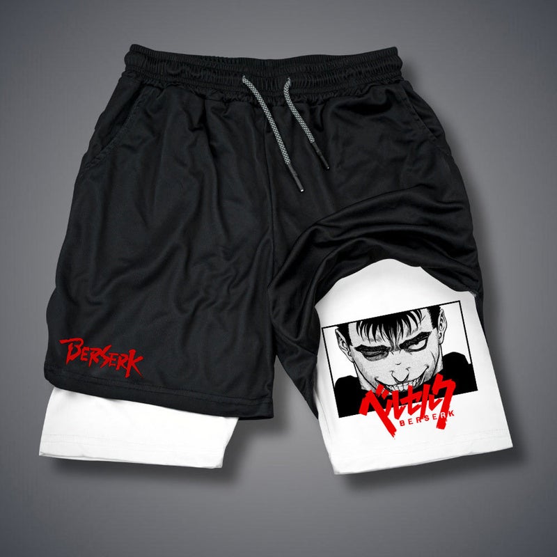 2025 new summer foreign trade Berserk animation shorts adult double beach pants fitness pants 11 white.