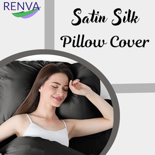 Renva Set of 2 Satin Silk Pillowcase for Hair and Skin Standard Size 18"X 28" with Soft Breathable Smooths Cooling Pillow Covers for Sleeping (2, Black) - Image 3