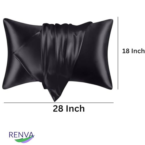 Renva Set of 2 Satin Silk Pillowcase for Hair and Skin Standard Size 18"X 28" with Soft Breathable Smooths Cooling Pillow Covers for Sleeping (2, Black) - Image 2