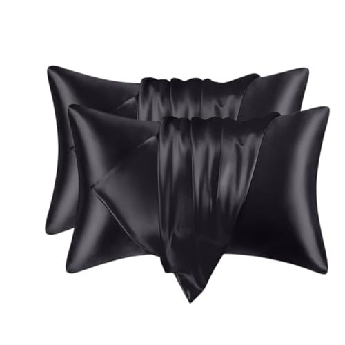 Renva Set of 2 Satin Silk Pillowcase for Hair and Skin Standard Size 18"X 28" with Soft Breathable Smooths Cooling Pillow Covers for Sleeping (2, Black) - Image 1