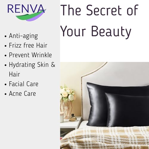 Renva Set of 2 Satin Silk Pillowcase for Hair and Skin Standard Size 18"X 28" with Soft Breathable Smooths Cooling Pillow Covers for Sleeping (2, Black) - Image 5