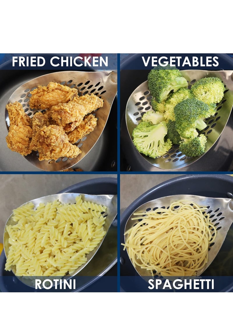 Skimmer Slotted Spoon 304 Stainless Steel Ladle Strainer for Cooking and Frying Pasta Kitchen Colander - Image 4