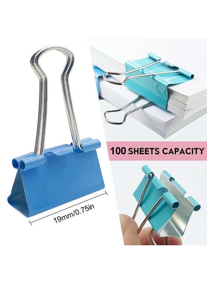 40 Pcs Office Clips Binder Clips Set, Medium Size 19mm/0.75in Metal Fold Back Clips with Box for Office School and Home Supplies, Document Paper Clip (Blue+Pink+Yellow+Green) - Image 2