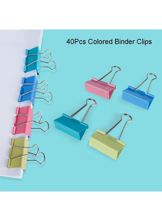 40 Pcs Office Clips Binder Clips Set, Medium Size 19mm/0.75in Metal Fold Back Clips with Box for Office School and Home Supplies, Document Paper Clip (Blue+Pink+Yellow+Green) - Image 3