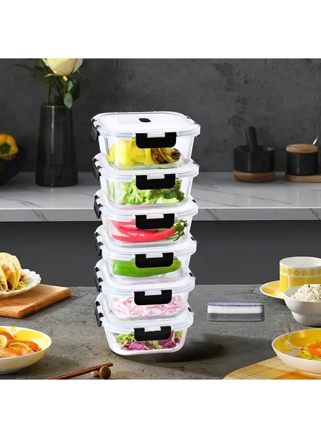 6 قطع بحجم 40.58 أونصة خالية من مادة BPA، حاويات زجاجية محكمة الإغلاق لإعداد الوجبات مع أغطية محكمة الإغلاق، مربعة الشكل باللون الأسود، مناسبة للاستخدام في الميكروويف وغسالة الأطباق، مخصصة للمدرسة والمكتب والتخييم والنزهات. - Image 4