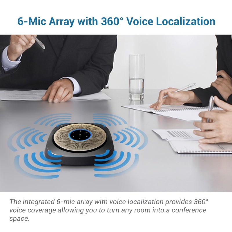 vtech VTech VCS601-2 Bluetooth Conference Speakerphone - 360° Premium Voice Pickup with 6 Microphones, Smart NFC Connect, 24H Call Time with HD Audio, Reverse Charging USB C, Voice Assistant, Home Office  - Image 4