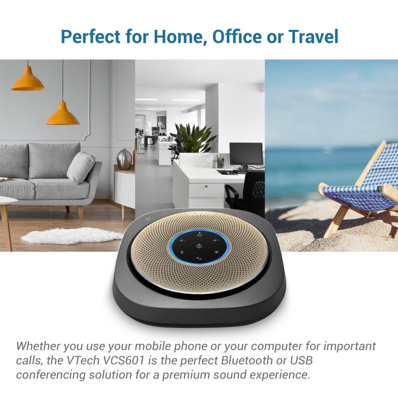 vtech VTech VCS601-2 Bluetooth Conference Speakerphone - 360° Premium Voice Pickup with 6 Microphones, Smart NFC Connect, 24H Call Time with HD Audio, Reverse Charging USB C, Voice Assistant, Home Office  - Image 2