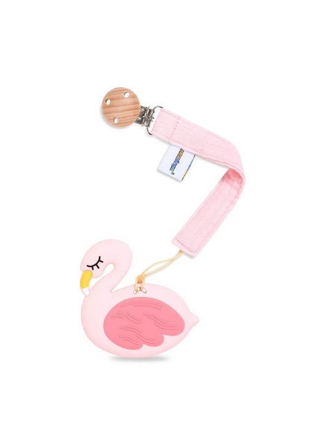 AmazingM - Baby Food Grade Silicone Teether Toy With Pacifier Clip Holderteething Pain Relief Toys Gift Set For 3 Months+ Boys And Girlsfreezer Safebpa Free (Pink Flamingo) - Image 1