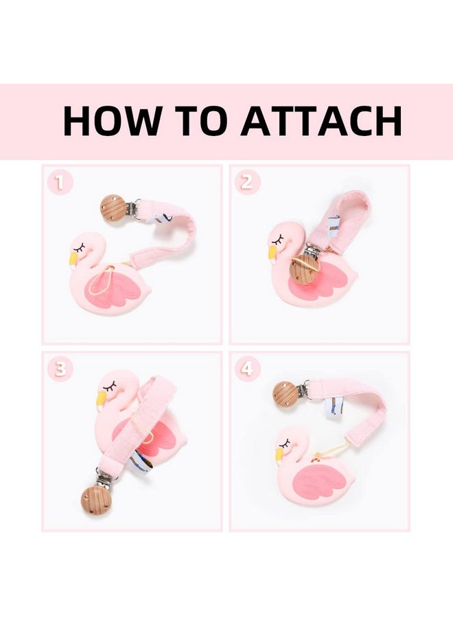 AmazingM - Baby Food Grade Silicone Teether Toy With Pacifier Clip Holderteething Pain Relief Toys Gift Set For 3 Months+ Boys And Girlsfreezer Safebpa Free (Pink Flamingo) - Image 1